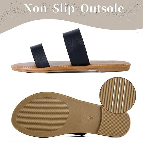Putu Women's Two Strap Flat Sandals Casual Slide Sandals Slip on Summer Sandals thumbnail 6