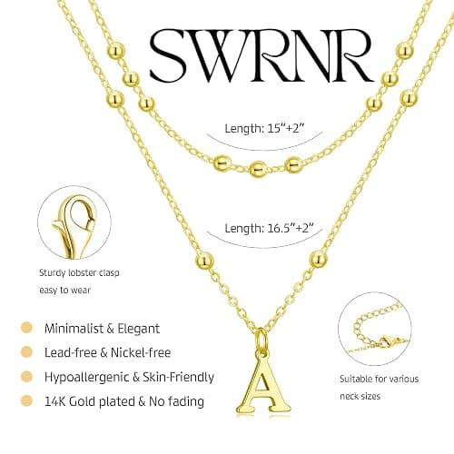 SWRNR Initial Necklaces for Women, Dainty 14K Gold Plated Layered A-Z Letter Pendant Necklace Trendy Cute Choker Name Charm Necklace Stack Personalized Jewelry Gift for Her Birthday Christmas Gift thumbnail 6