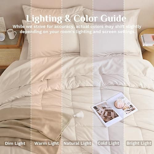 JOLLYVOGUE Queen Comforter Set, Ultra-Soft Bed in a Bag Queen Size 7 Pieces, Oeko-TEX Certified Bedding Set with Down Alternative Comforter, Sheets, Pillowcases & Shams, Beige thumbnail 7