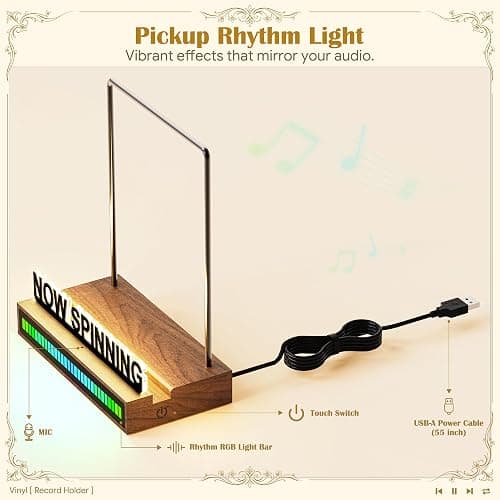 VAEKUCEAN RGB Now Spinning Vinyl Record Stand | Vinyl Record Holder, RGB Rhythm Light Bar, Light up Holder for Record Album Display and Storage, Gift for Album, LP Lovers thumbnail 3