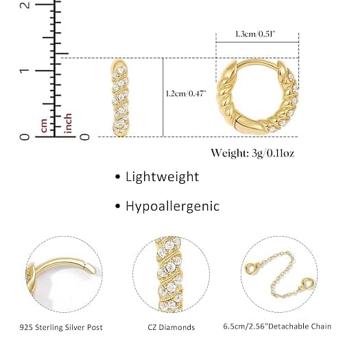 KissYan Chain Earrings for Women, 14K Gold Plated Huggie Hoop Earrings Cubic Zirconia Detachable Multi-Wear Lightweight Hypoallergenic Dainty Jewelry Gifts thumbnail 7