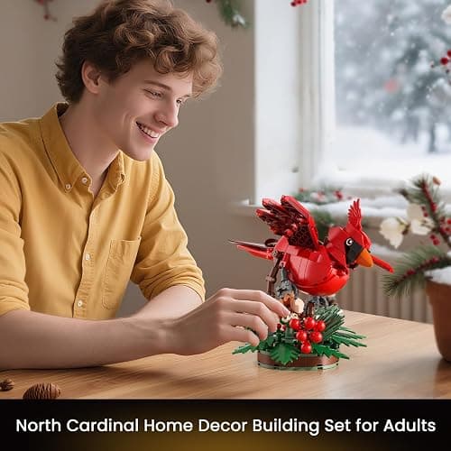 JAKI Northern Cardinal Building Kit, Red Bird with Holly Plant Botanical Collection Building Toys, Relaxing Build for Nature Lovers, Home Décor for Adults Kids thumbnail 2