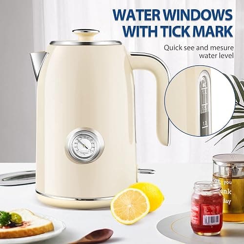 PUKOMC Electric Kettle, 1.7L Stainless Steel Tea Kettle with Temperature Gauge, 1500W Water Boiler with LED Light, BPA-Free, Auto Shut-Off and Boil-Dry Protection (Beige) Visit the Pukomc Store thumbnail 7