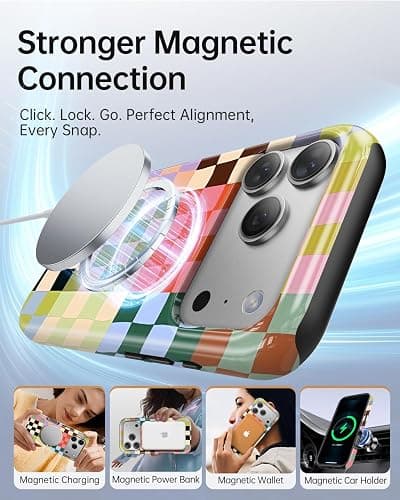 TAMUEL Colorful Checkered Phone Case for iPhone 17 Pro Max, Compatible with Magsafe, Trendy Cute Gingham Aesthetic Fun Magnetic Slim Shockproof Protective Women Girl Cover Case thumbnail 3