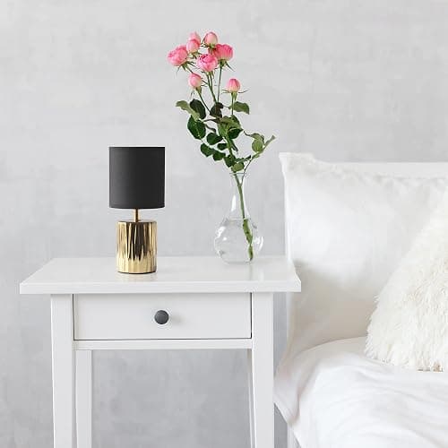 Simple Designs LT1132-GLD 11.61" Tall Contemporary Ruffled Metallic Gold Capsule Bedside Table Desk Lamp w Black Drum Fabric Shade for Home Decor, Bedroom, Living Room, Entryway, Office thumbnail 2