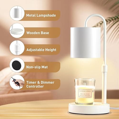 Briever Dimmable Candle Warmer Lamp with Timer, Height Adjustable Electric Candle Wax Warmer, Christmas Birthday Gifts for Women Mom, House Warming Gifts New Home Room Decor, White Solid Wood Base thumbnail 2