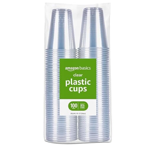 Amazon Basics Small Disposable Clear Plastic Cups, 9oz, 100 Count - Image 1