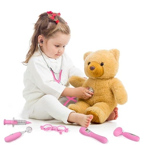 Phobby Kids Doctor Kit, 8 Pieces Toddlers Doctor Playset with Medical Storage Bag & Real Stethoscope, Pretend Play Doctor Toys Birthday Gift for Boys Girls Aged 3 4 5 6 (Pink) thumbnail 7