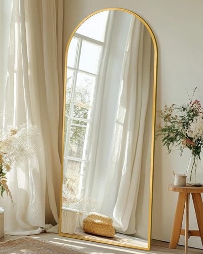 Coomily Full Length Mirror with Stand, 58"x19" Arched Full Body Mirror, Large Stand Up Aluminum Frame Floor Freestanding Hanging Leaning Mounted for Bedroom Living Room Entryway Gold thumbnail 4