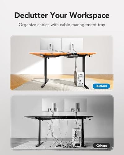HUANUO Dual Motor 71x48 inch L Shaped Electric Standing Desk with 3 Preset Heights, Electric Height Adjustable Computer Table, 2 Hooks & Cable Tray, Raising Desk for Home Office, Vintage Brown thumbnail 6