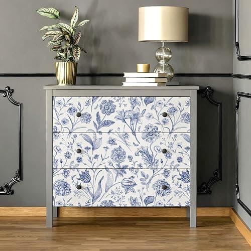 lenify Floral Peel and Stick Wallpaper Blue Contact Paper 16.9inch x 118.1inch Blue and White Wallpaper Boho Removable Vintage Wall Paper Self Adhesive Flower Decor Vinyl for Cabinets Drawer thumbnail 6