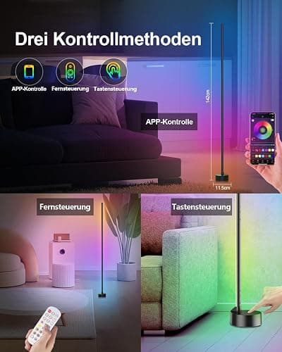 Miortior LED Stehlampe Wohnzimmer, RGB Ecklampe Dimmbar mit Fernbedienung und App-Steuerung, Musik Sync, 16 Millionen Farben, 68 Szenenmodi, Led Standleuchte für Wohnzimmer, Schlafzimmer, Spielzimmer thumbnail 4
