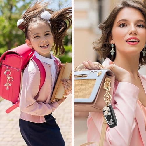 Ouligay 2-Piece Flower Keychain Set - Pink and White, Cute Bag Pendant Decoration with Lobster Clasp thumbnail 2