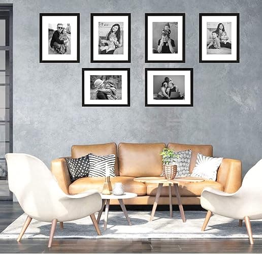 VMUZEDER 11x14 Picture Frame Rustic Black Wood Set of 6,Display Pictures 8x10 with Mat or 11x14 Without Mat,Multi Photo Frames Collage for Wall thumbnail 2