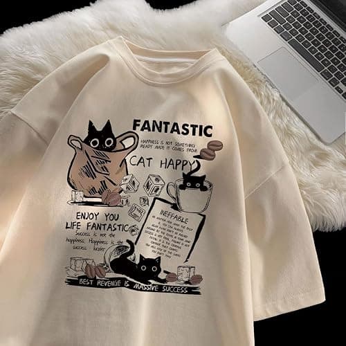 Unisex Y2K Cat Letter Print T-Shirt Harajuku Kawaii Casual Oversize T-Shirts Short Sleeves Cotton Tops thumbnail 2
