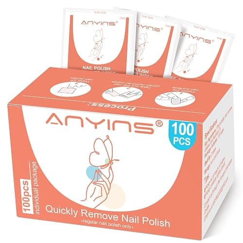 ANYINS Nail Polish Remover Pads，100PCS Nail Polish Remover Wipes Fast Remove with Nutrition Oil Individually Wrapped Professional Nail Salon and Home Use - Image 1