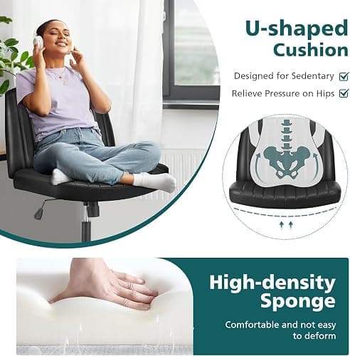 OLIXIS Criss Cross Legged Chairs Armless No Wheels Wide Seat Height Adjustable Swivel Padded PU Leather Home Office Desk Seating for Bedroom, Student, Study Room thumbnail 4