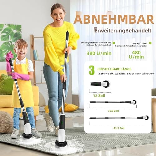 YKYI Elektrischer Reinigungsbürste,Spin Scrubber mit 8 Austauschbaren Bürstenköpfen,IPX7 wasserdichter,Schrubber für Badezimmer,Boden,Küche thumbnail 2