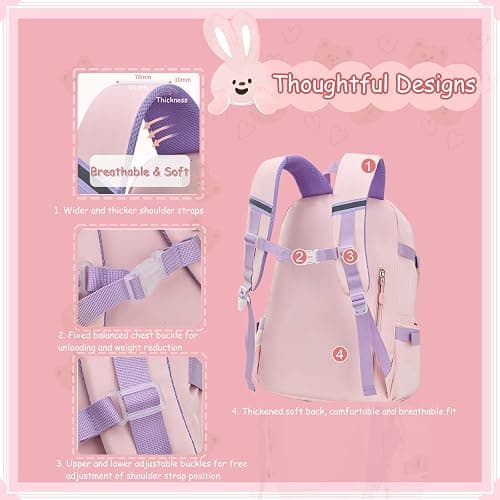 VIDOSCLA Bunny Girls Backpack for School Kawaii Kids Backpack Cute Sequin School Bag for Girls thumbnail 4