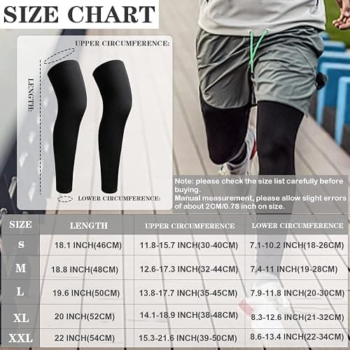 2Pairs Leg Sleeves,Full Leg Compression Sleeve,Compression Long Knee Sleeve,Sports Compression UV Long Leg Sleeves with Anti-slip Silicone Strips for Men Women Running Basketball Football(White&Black) - Medium thumbnail 3