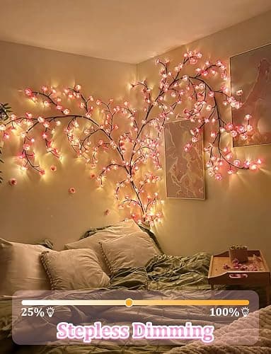 FIALAME Cherry Blossom Lights for Bedroom Wall Decor, 4FT 48 LED DIY Cherry Blossom Decorations,LED Blossom Tree Flower Lights,Pink Aesthetic Room Decor,Remote Timer,8 Lighting Modes thumbnail 2