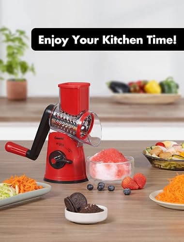 Geedel Rotary Cheese Grater Cheese Shredder - Upgraded 5-in-1 Cheese Grater with Handle and Strong Suction Base, Multi-purpose Vegetable Slicer Ice Shaver Nuts Grinder for Ice, Vegetables, Fruit, Nuts thumbnail 2