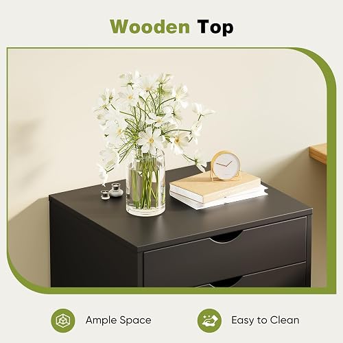 Sweetcrispy 7 Drawer Chest Mobile Storage Cabinets Wooden Dresser with Wheels Room Organization Furniture for Office Home, Black Wood thumbnail 6