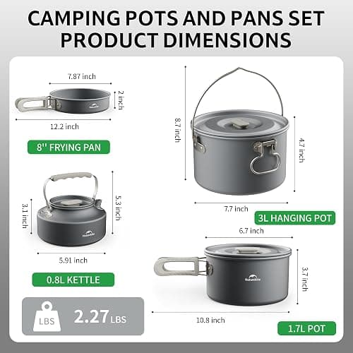 Naturehike Camping Cookware Set Mess Kit for Backpacking Gear, Camp Cooking Set, Camping Pots and Pans Set for Outdoor Backpacking Camping Hiking Picnic thumbnail 3