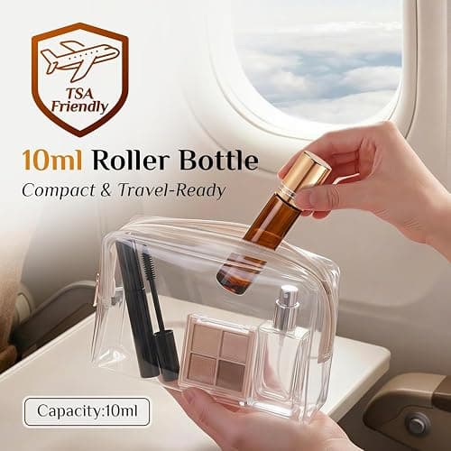 PrettyCare 60 Pack, 10 ml Essential Oil Roller Bottles with Stainless Steel Roller Ball - Bulk Refillable Leak-proof Empty Thick Amber Glass Roll on Bottles with Metal Caps for Travel, Perfume thumbnail 3