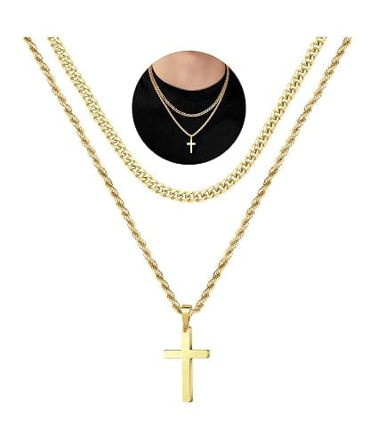 Yooblue Cross Necklace for Men, Gold Black Silver Mens Cross Necklaces Stainless Steel Cross Pendant Necklace Simple Jewelry Gifts Cross Chain Necklace for Men - Image 1
