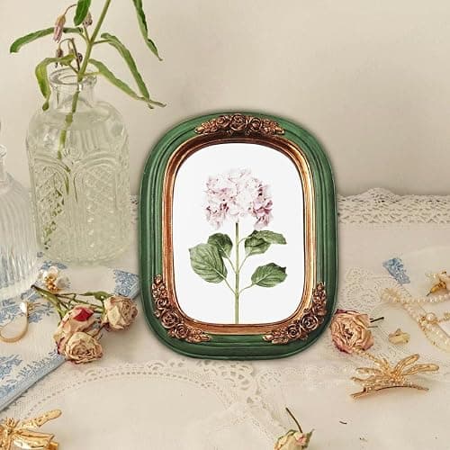 FR PARAFAYER Vintage Mini Picture Frame 2.5x3.5 Inch,Antique Ornate Photo Frame With Floral Relief,Wall and Tabletop Display,High Definition Glass Front,Retro Home Decor Art Gallery (Green 2.5x3.5) thumbnail 2