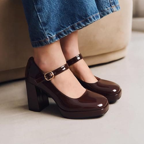 Marc Ford Mary Jane Heels Pumps Shoes Women Platform Chunky Block Heels | Square Toe, Closed Toe, Wedding, Adjustable Ankle Strap, Buckle, Vacation, Dress Shoes, Comfortable thumbnail 2