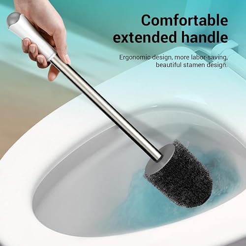 Toilet Brush and Holder Set, 2 Pack with Stainless Steel Handle Toilet Bowl Brush, Compact Toilet Scrubber Brush for Deep Cleaning Bathroom Restroom, Easy to Assemble White & Gray thumbnail 5