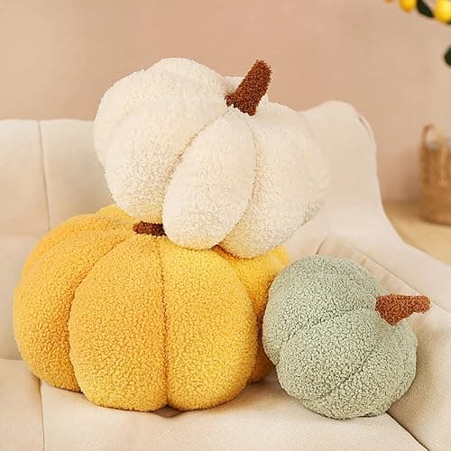 Halloween Pumpkin Pillow Decor, Pumpkin Plush Pillow Fleece Stuffed Pumpkins Decoration Halloween Pumpkins Throw Pillow for Couch, Soft Halloween Pumpkin Decor Gifts (8 Inch,White) thumbnail 6