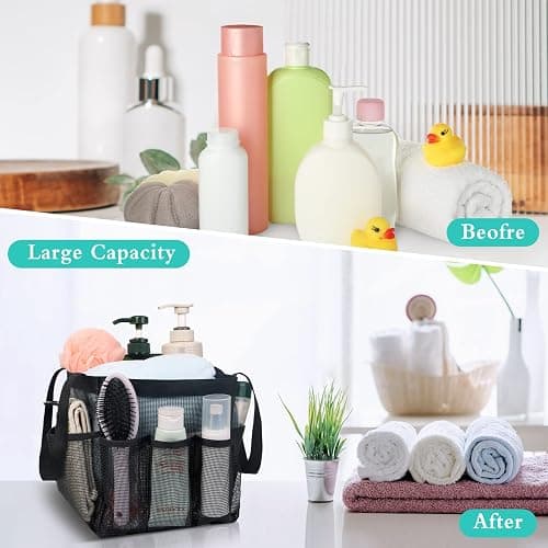 Attmu Mesh Shower Caddy Portable, Quick Dry Hanging Shower Tote Bag for College Dorm Room Essentials, Large Capacity Shower Caddy Dorm for Bathroom Gym Swimming - Black thumbnail 4
