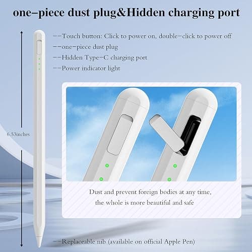 Stylus Pen for iPad11&10thGen,14Mins Faster Charge, with Pencil Holder,Palm Rejection, Tilt Sensitivity, for iPad Air11&13-inch(M3/M2), iPad Pro 11&13-inch (M4),iPad 6-11th,iPad Pro 11/12.9 inch thumbnail 4