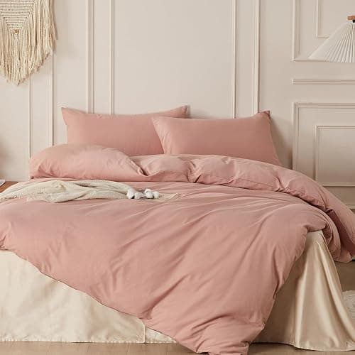 SAPHREAS Dusty Rose Duvet Cover Set 100% Washed Cotton Super King Size 3Pcs 8 Corner Ties Modern Solid Bedding Soft 1 Duvet Cover with Zipper 2 Pillow Shams, Comforter Not Included thumbnail 4
