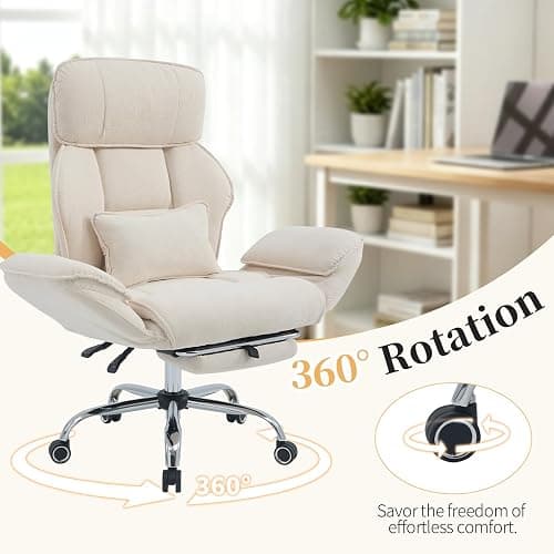 Criss Cross Office Chair with Footrest - 5-Gear Flat Armrests Corduroy Desk Chair, Reclining Wide Ergonomic Computer Chair with Lumbar Pillow, High Back Swivel Vanity Chair thumbnail 8