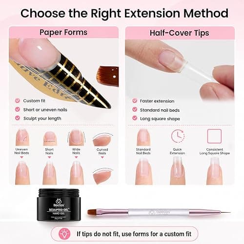 Beetles Hard Gel Nail Extension Kit, 3 Color Builder Gels & Half Cover Tips | Clear Nude Glitter for Nail Extension Sculpting, with Long Square Nail Tips, Base & Top Coat for Pros Women, UV&LED Cured thumbnail 4