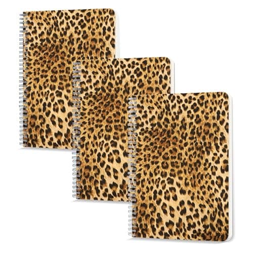 Lined Spiral Journal Notebook,100 Pages,3 Pack,5.71x 8.26 inches College Ruled Paper Double-Wire Spiral Notebook for Study and Notes - Leopard Pattern - Image 1