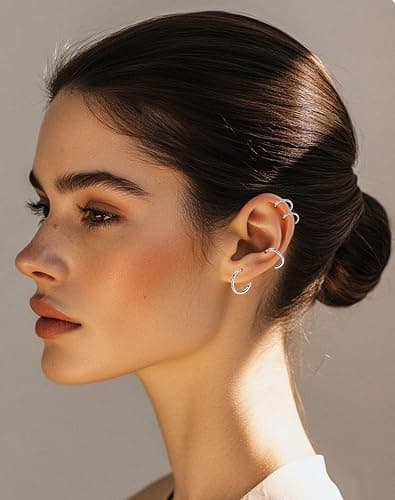 5 Pairs Small Huggie Hoop Earrings for Women, Stainless Steel Lightweight Hypoallergenic Silver/Gold Earrings for Sensitive Ears, Stackable Cartilage Hoop, Minimalist Everyday Jewelry (6/8/10/12/14mm) thumbnail 4