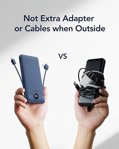 VEGER Portable Charger with Built-in AC Plug and Cables, All in One 10000mAh Ultra Slim Power Bank Travel Essentials, 15W Fast Charging Battery Pack Compatible with iPhone, Samsung, Android (Navy) thumbnail 7