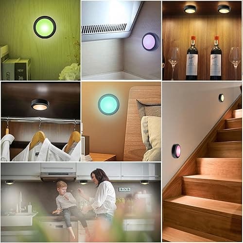Yiliaw 12 Pack LED Puck Lights Remote Control 16 Color Changeable Under Cabinet Lights, Battery Operated Lights Night Light with Dimmer & Timmer for Closet Bedroom Kitchen, Black thumbnail 5