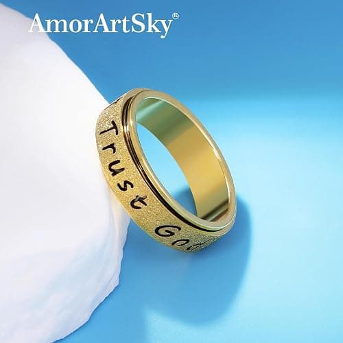 AmorArtSky Trust God Fidget Spinner Ring for Women & Men - Anxiety Relief 18K Gold Plated Stainless Steel, Hypoallergenic Fidget Gift for Her,Size 6/7/8/9/10 thumbnail 6