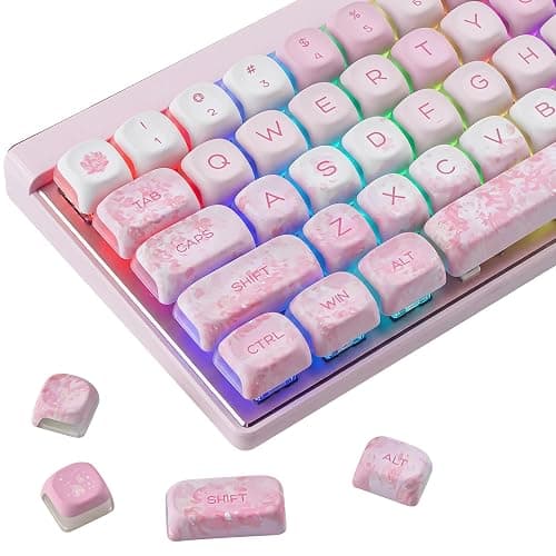 Tsungup Keycaps-Pink Cherry Blossom MOA Keycaps,Cute Sakura Custom Keycap Set 133 Keys PBT Dye Sublimation Shine Through Keyboard caps for Cherry Gateron MX Swithes Mechanical Keyboard - Image 1