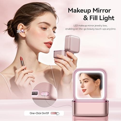 WUYUEGE Clip On Earbuds with Detachable Butterfly Earrings & LED Makeup Mirror Case, Wireless Earbuds Bluetooth 6.0, Air Conduction Headphones, Lightweight for Travel Work Daily Use,Great Gift Choice thumbnail 5
