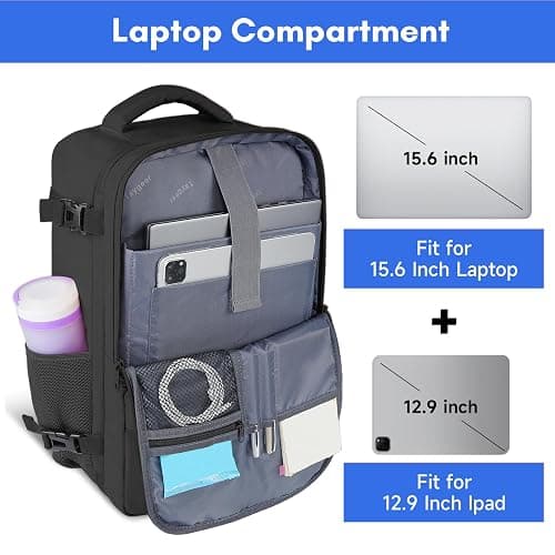 Taygeer Travel Laptop Backpack for Men Women, Airplane Approved Travel Backpack Suitcase with Water Bottle Pocket, Lightweight College 35l Luggage Bag 15.6inch Laptop Mochila Gifts for Business,Black thumbnail 6