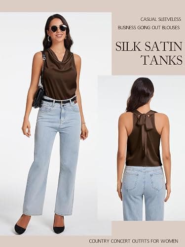 LAOTEPO Cowl Neck Halter Tops for Women Silk Satin Going Out Tank Top Trendy Summer Camisole Business Casual Blouses Outfits thumbnail 4