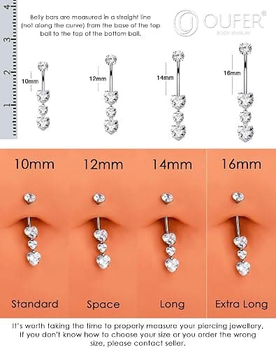 OUFER Titanium Belly Button Rings, Heart Belly Rings Dangling, Internally Threaded Belly Button Piercings, Long Dangle Navel Piercing Jewelry, Belly Rings for Women thumbnail 8