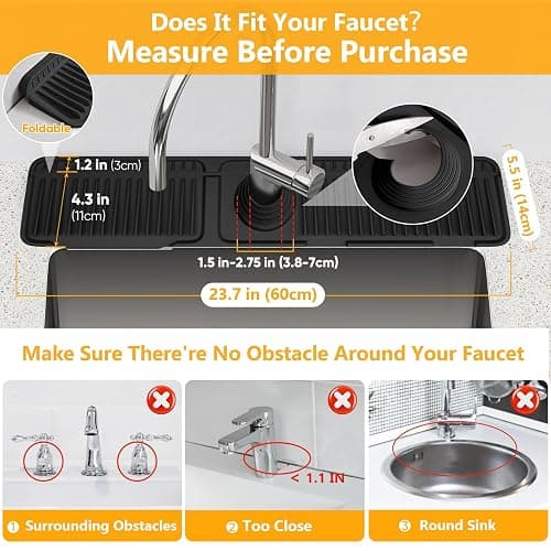 24'' Longer Faucet Mat for Kitchen Sink Splash Guard[7° Slope Fast Self-draining][Snap Lock Fit]Kitchen Sink Faucet Mat Splash Guard Kitchen Sink Area Water Splash Guard Behind Faucet Draining Mat thumbnail 2